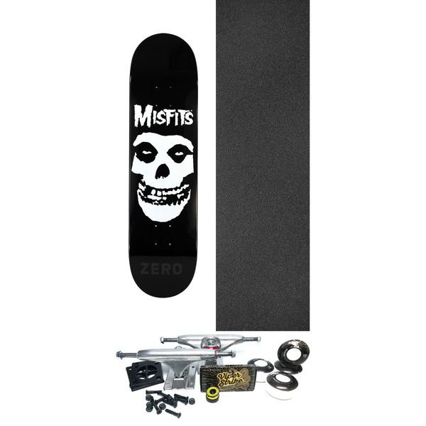 Zero Skateboards Misfits Fiend Skull Black / White Skateboard Deck - 8.3" x 31.9" - Complete Skateboard Bundle